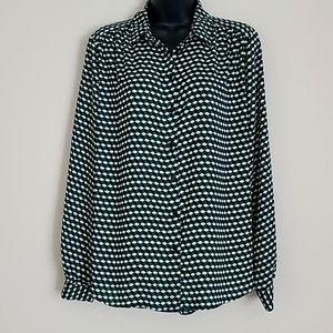 - H&M Blouse Black/Green Geo Print Size 6